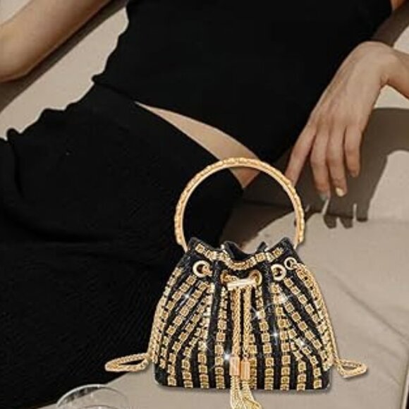 Neiman Marcus Rhinestone Black Sparkly Gemstone Bag - Picture 4 of 4